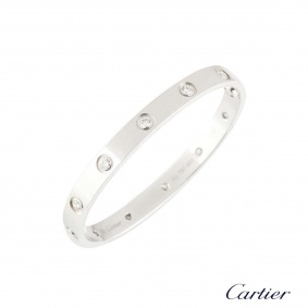 Cartier White Gold Full Diamond Love Bracelet Size 19 B6040719